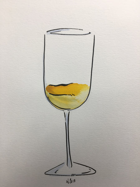 Original watercolor and ink wine glass illustration 8.5 x 11