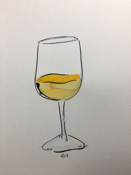 Original watercolor and ink wine glass illustration 8.5 x 11
